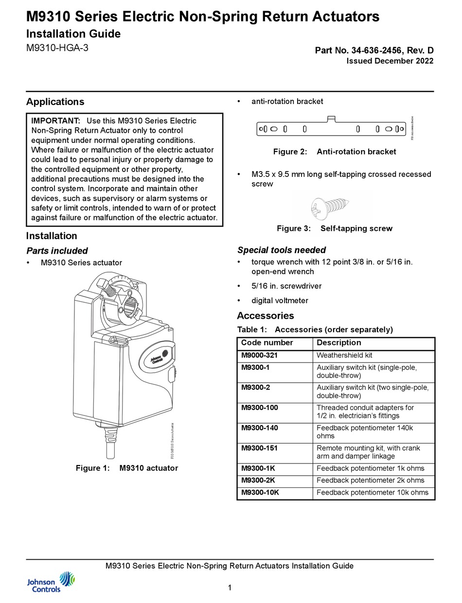 JOHNSON CONTROLS M9310HGA3 INSTALLATION MANUAL Pdf Download ManualsLib