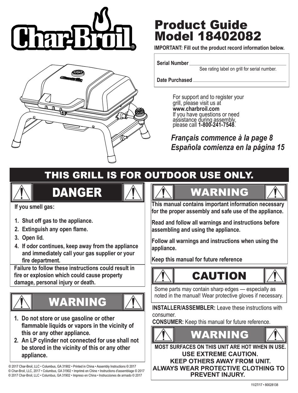 CHARBROIL 18402082 PRODUCT MANUAL Pdf Download ManualsLib