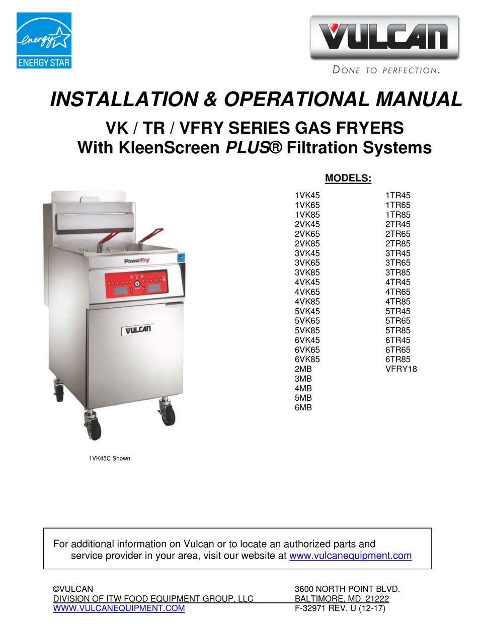 VULCAN-HART VFRY SERIES INSTALLATION AND OPERATIONAL MANUAL Pdf ...