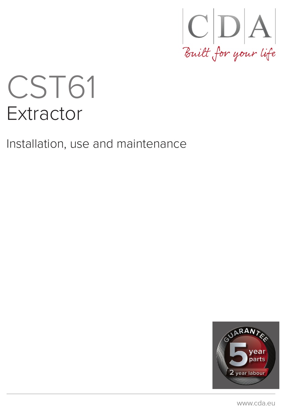 CDA CST61SS DIRECTIONS FOR INSTALLATION, USE AND MAINTENANCE Pdf