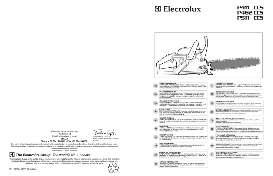 ELECTROLUX P462 CCS INSTRUCTION MANUAL Pdf Download | ManualsLib