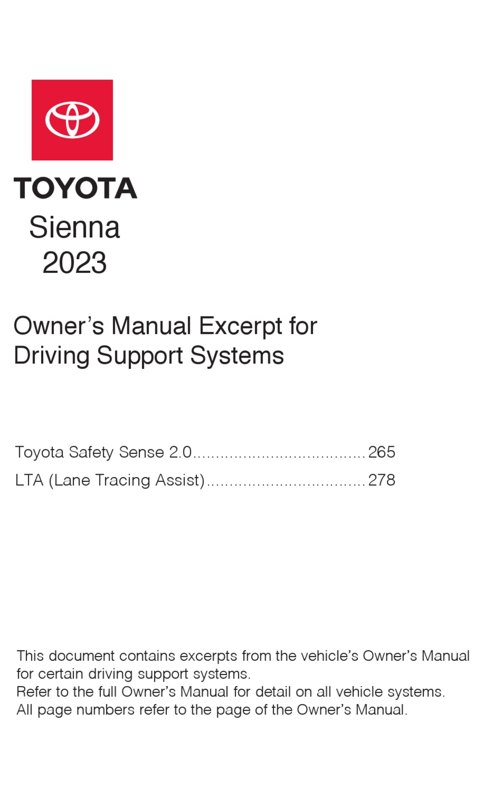 TOYOTA SIENNA 2023 OWNER