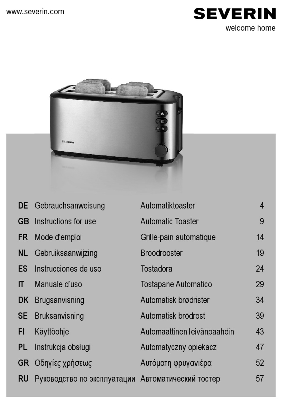SEVERIN AUTOMATIC TOASTER INSTRUCTIONS FOR USE MANUAL Pdf Download