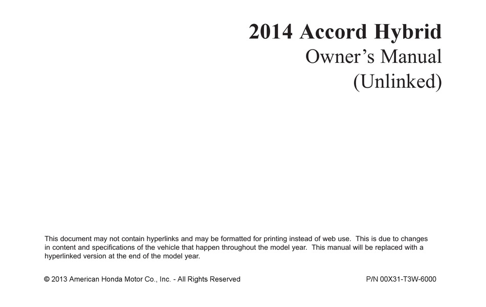 HONDA ACCORD HYBRID 2014 OWNER'S MANUAL Pdf Download | ManualsLib