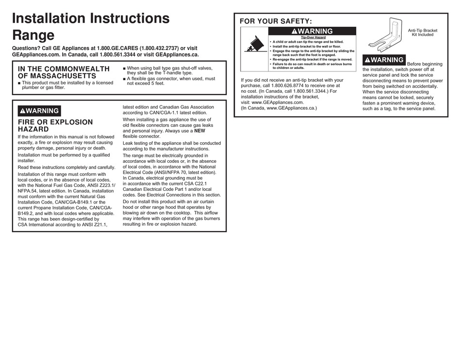 GE PROFILE P2B940SEJSS INSTALLATION INSTRUCTIONS MANUAL Pdf Download