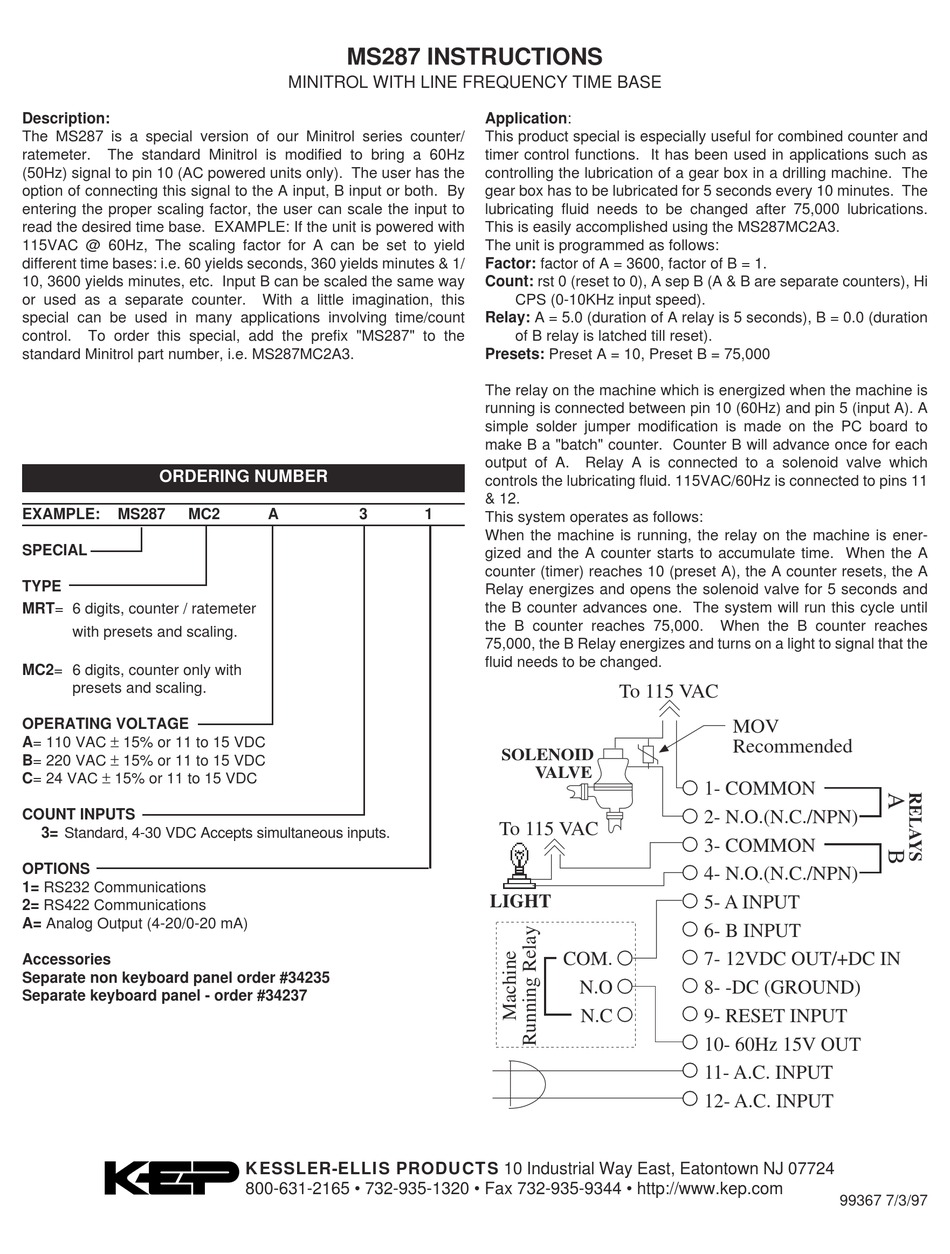 KESSLER-ELLIS PRODUCTS MINITROL SERIES INSTALLATION & OPERATING ...