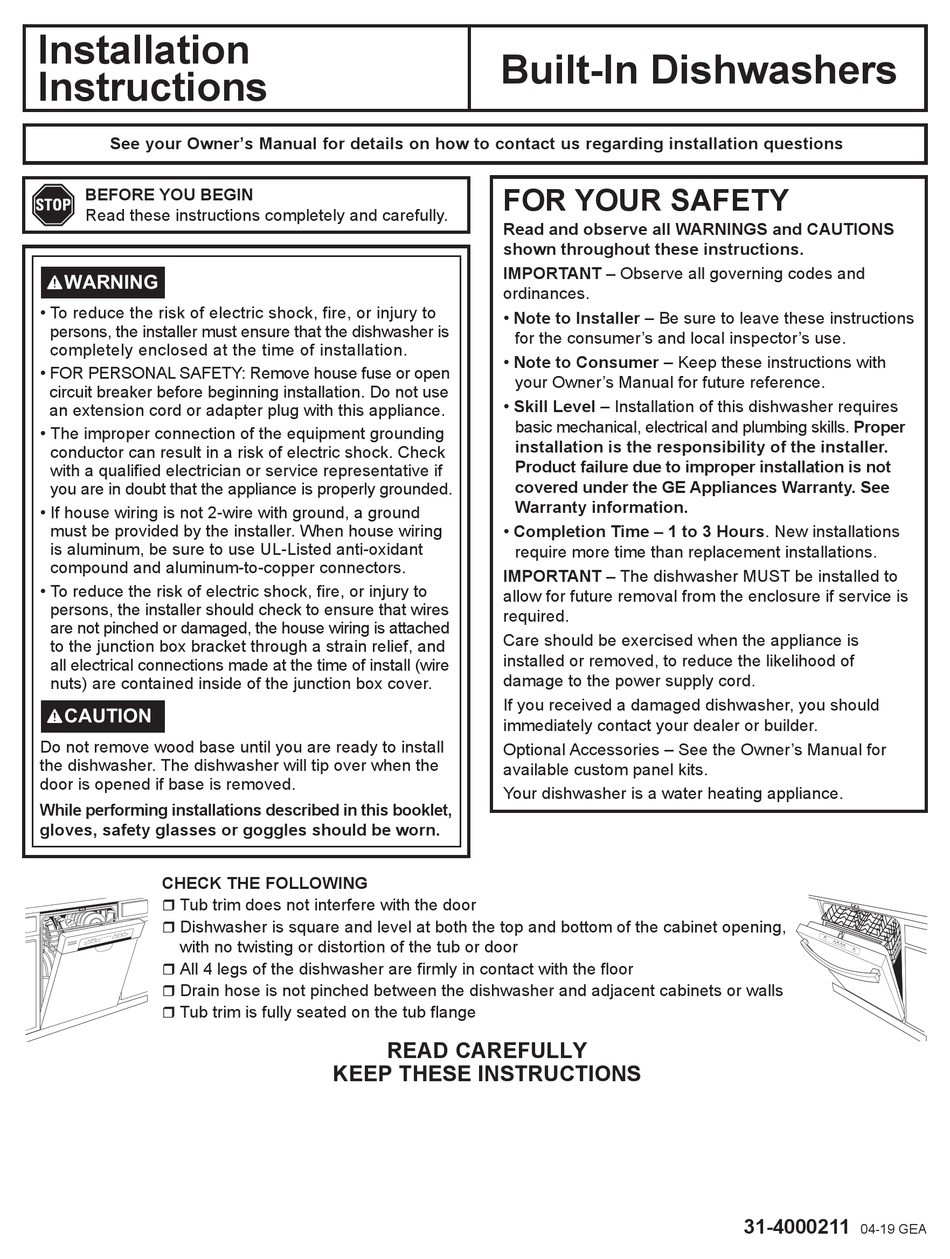 GE GDT665SMNES INSTALLATION INSTRUCTIONS MANUAL Pdf Download ManualsLib