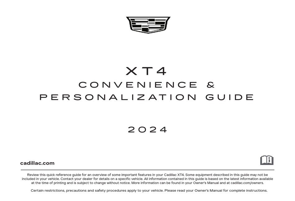 CADILLAC XT4 2024 CONVENIENCE/PERSONALIZATION MANUAL Pdf Download