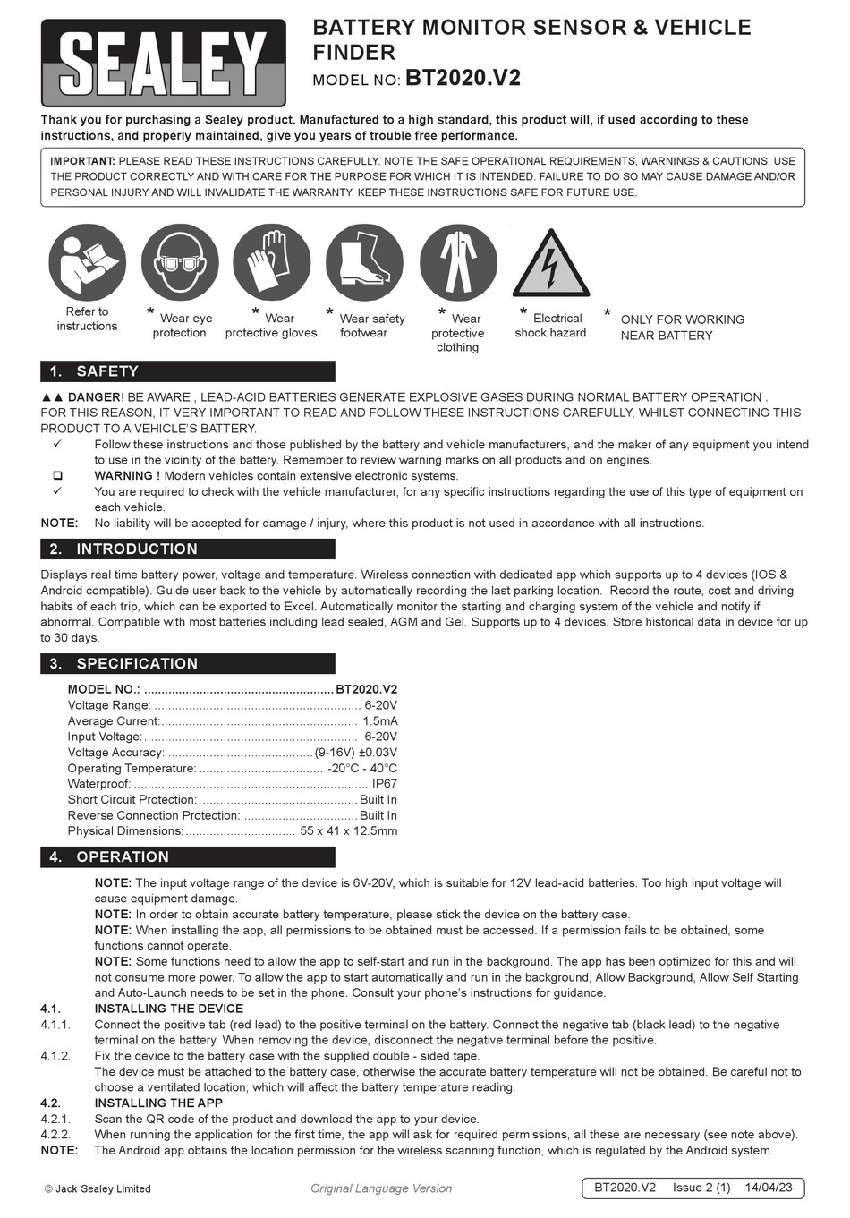 SEALEY BT2020.V2 INSTRUCTION MANUAL Pdf Download | ManualsLib