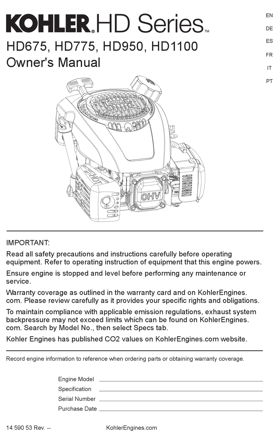 KOHLER HD SERIES OWNER S MANUAL Pdf Download ManualsLib   Kohler Hd Series 