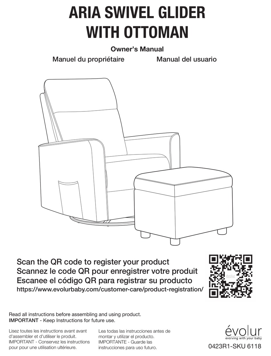 EVOLUR ARIA SWIVEL GLIDER WITH OTTOMAN OWNER