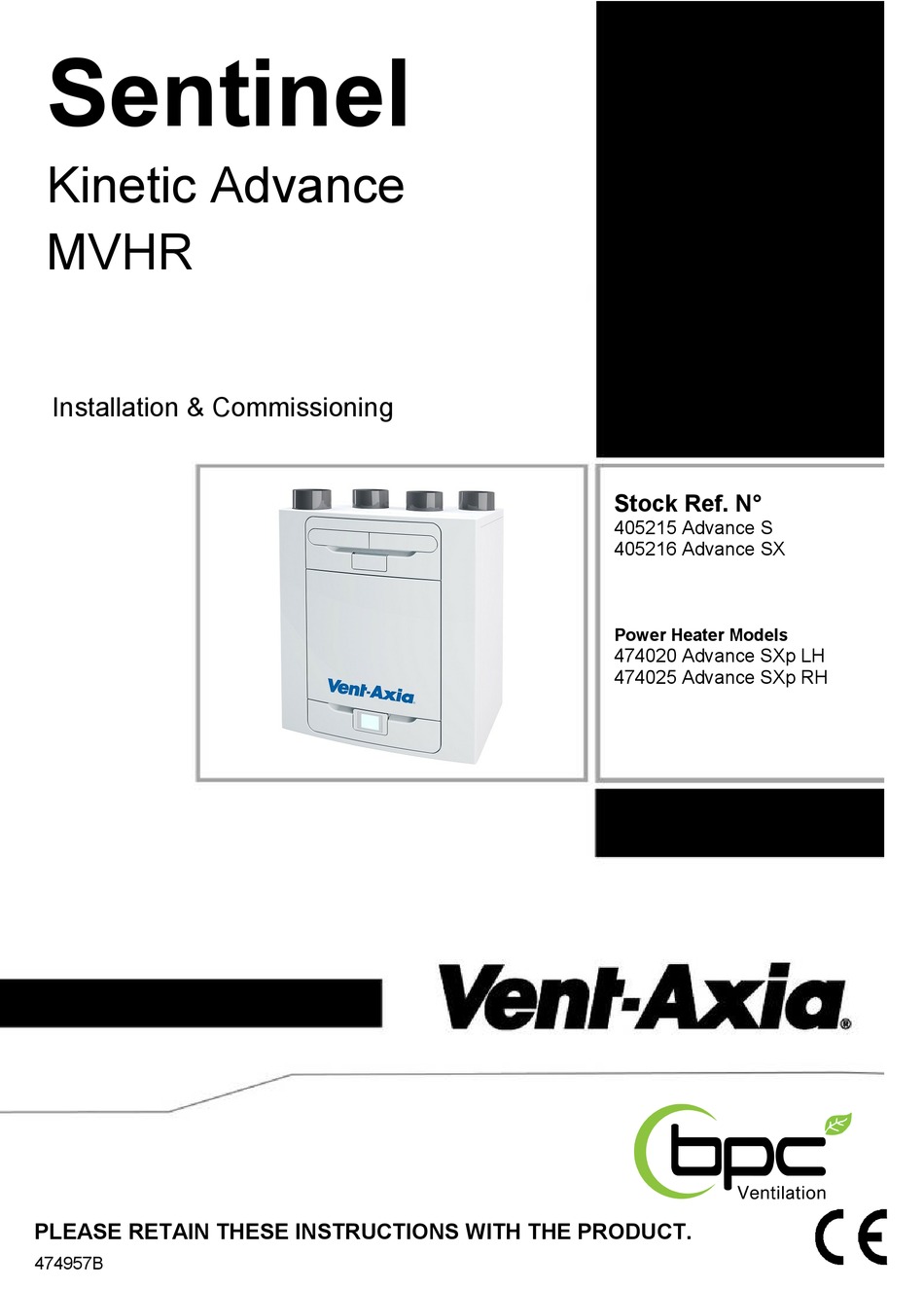 BPC VENT-AXIA SENTINEL 405215 ADVANCE S INSTALLATION & COMMISSIONING ...