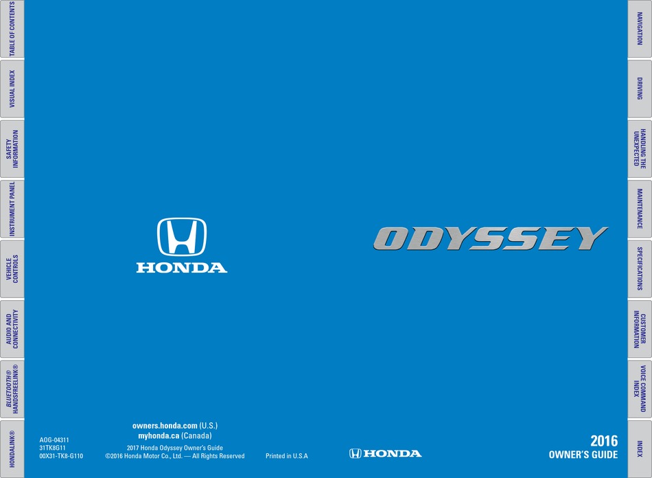 HONDA ODYSSEY 2016 OWNER