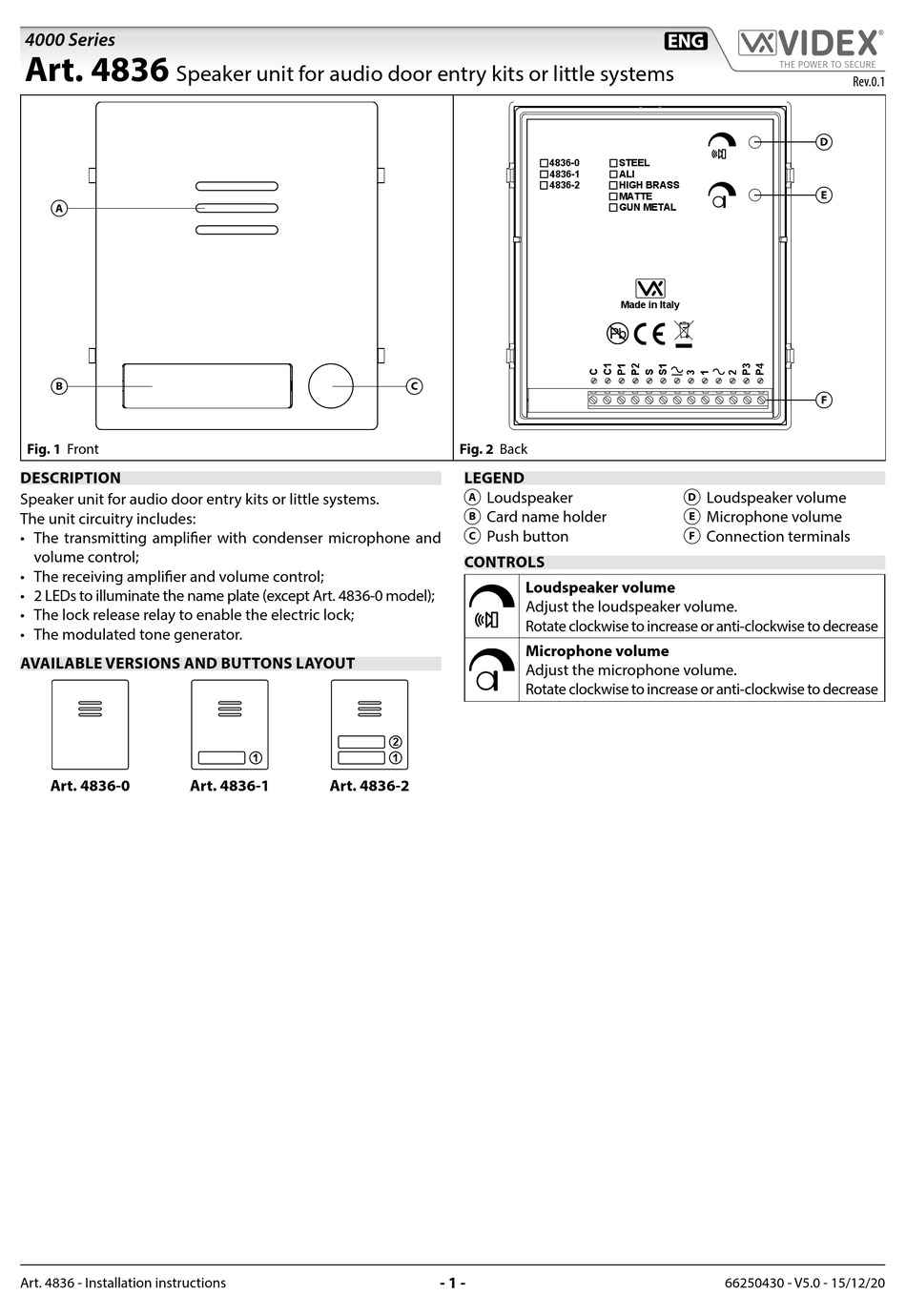 VIDEX 4836-0 INSTALLATION INSTRUCTIONS MANUAL Pdf Download | ManualsLib