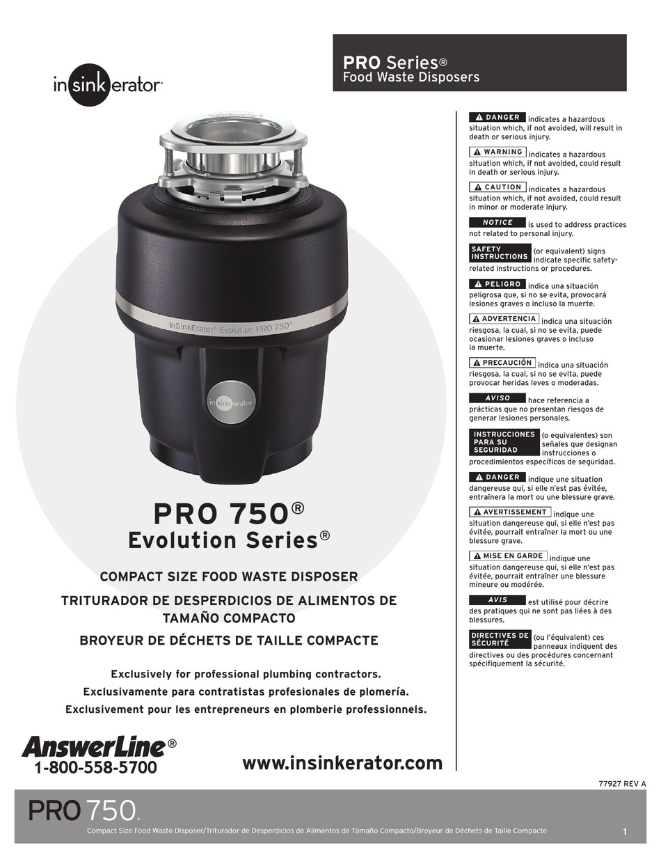 INSINKERATOR EVOLUTION PRO 750 MANUAL Pdf Download ManualsLib