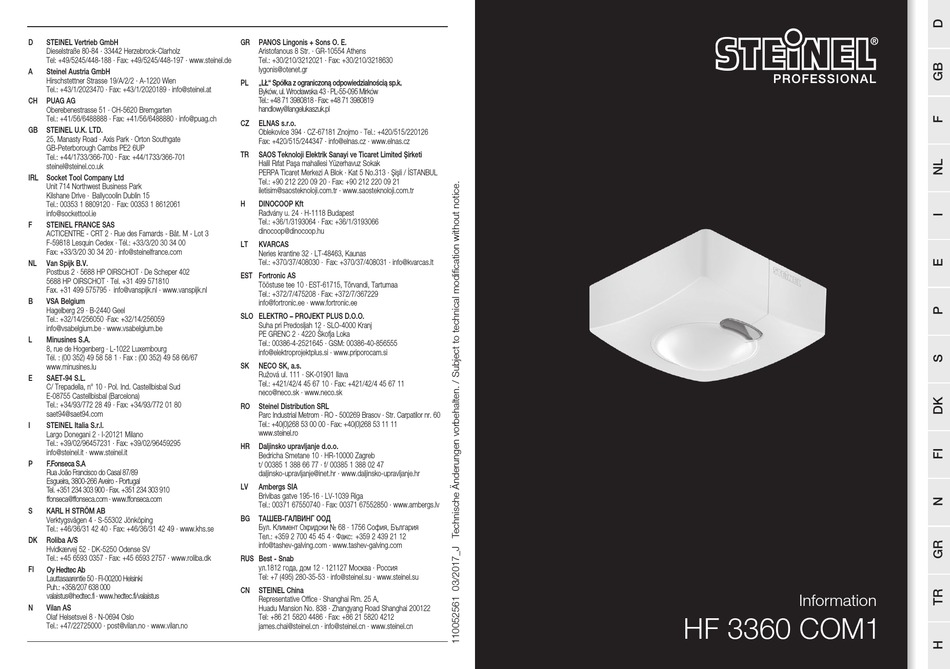 STEINEL HF 3360-R PF UP WS INFORMATION Pdf Download | ManualsLib