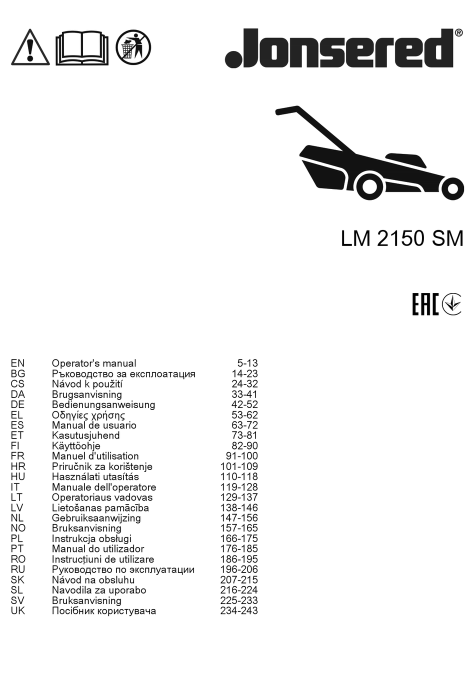 JONSERED LM 2150 SM OPERATOR'S MANUAL Pdf Download ManualsLib