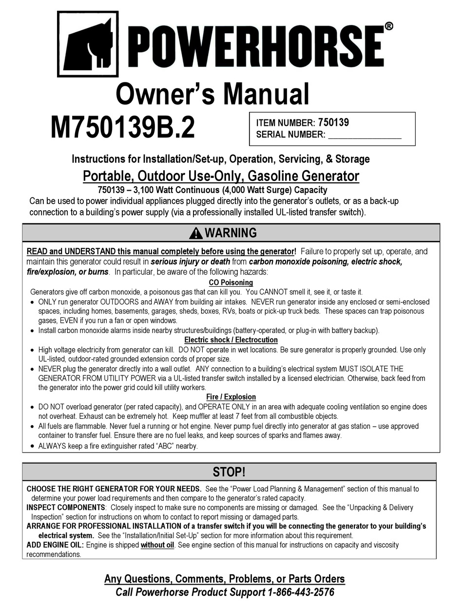 POWERHORSE M750139B.2 OWNER'S MANUAL Pdf Download | ManualsLib