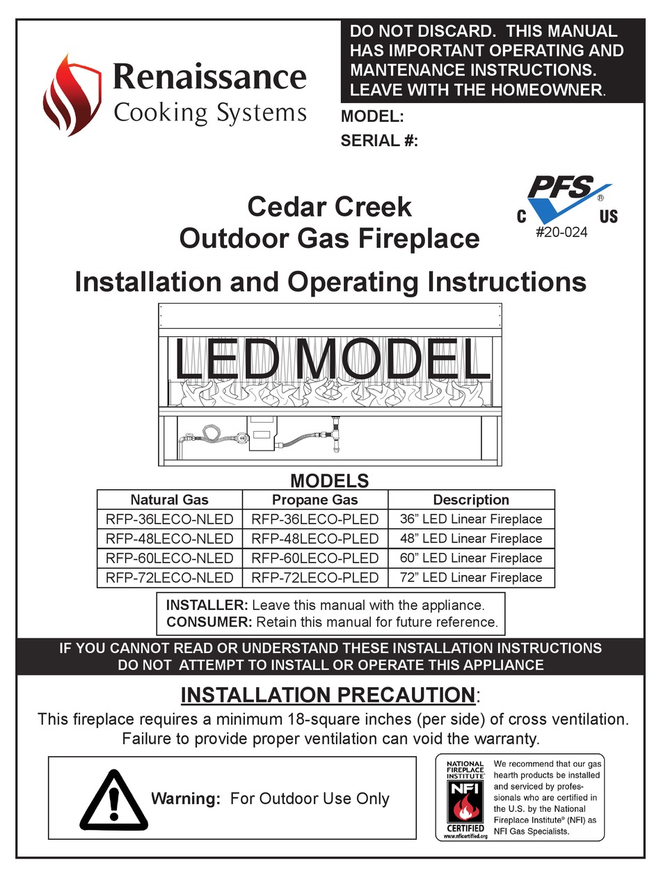 RENAISSANCE COOKING SYSTEMS CEDAR CREEK RFP-36LECO-NLED INSTALLATION ...