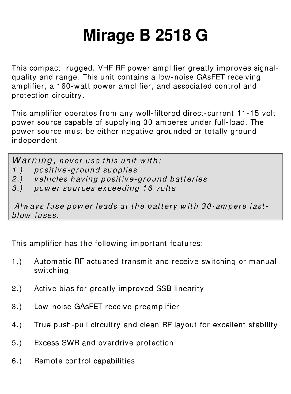 MIRAGE B 2518 G MANUAL Pdf Download | ManualsLib