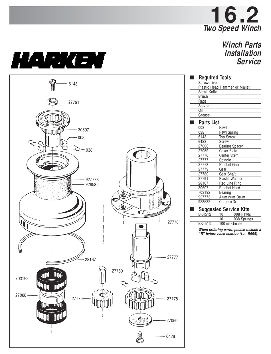 HARKEN 16.2 TWO SPEED WINCH INSTALLATION SERVICE Pdf Download ManualsLib
