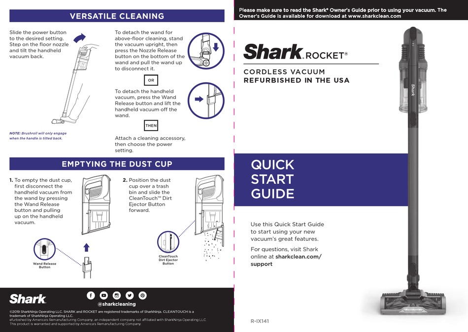 SHARK ROCKET RIX141 QUICK START MANUAL Pdf Download ManualsLib