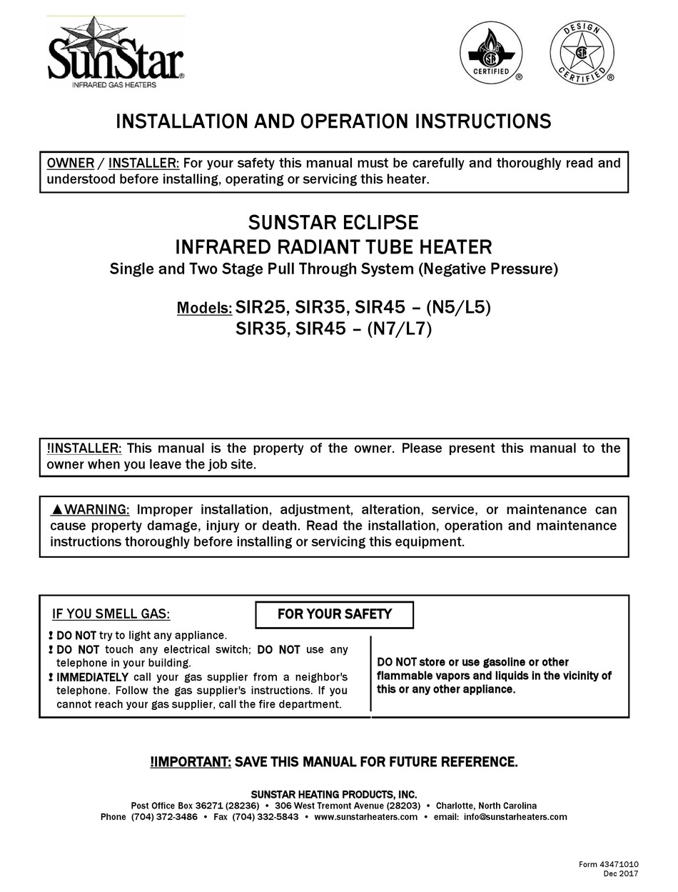 SUNSTAR ECLIPSE INSTALLATION AND OPERATION INSTRUCTION MANUAL Pdf ...