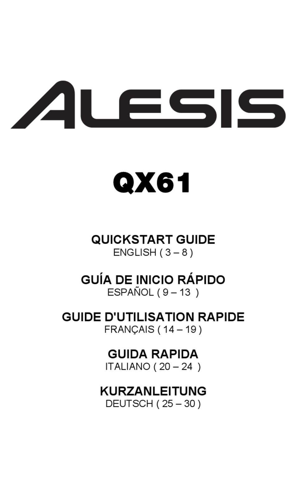 ALESIS QX61 QUICK START MANUAL Pdf Download ManualsLib