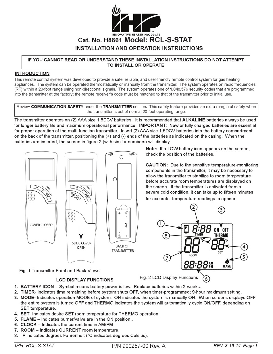 IHP RCL-S-STAT INSTALLATION AND OPERATION INSTRUCTION MANUAL Pdf ...