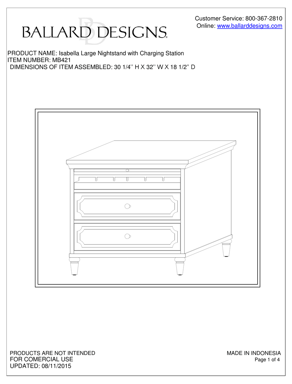 BALLARD DESIGNS ISABELLA MB421 ASSEMBLY INSTRUCTIONS Pdf Download