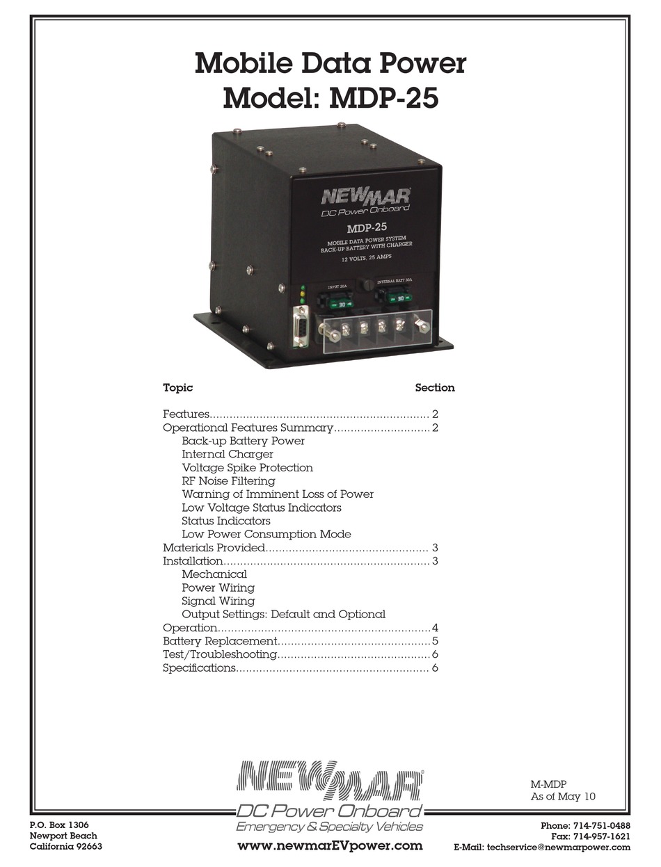 NEWMAR MDP25 INSTALLATION & OPERATION MANUAL Pdf Download ManualsLib