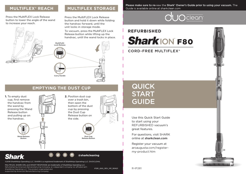 SHARK DUOCLEAN ION F80 QUICK START MANUAL Pdf Download ManualsLib