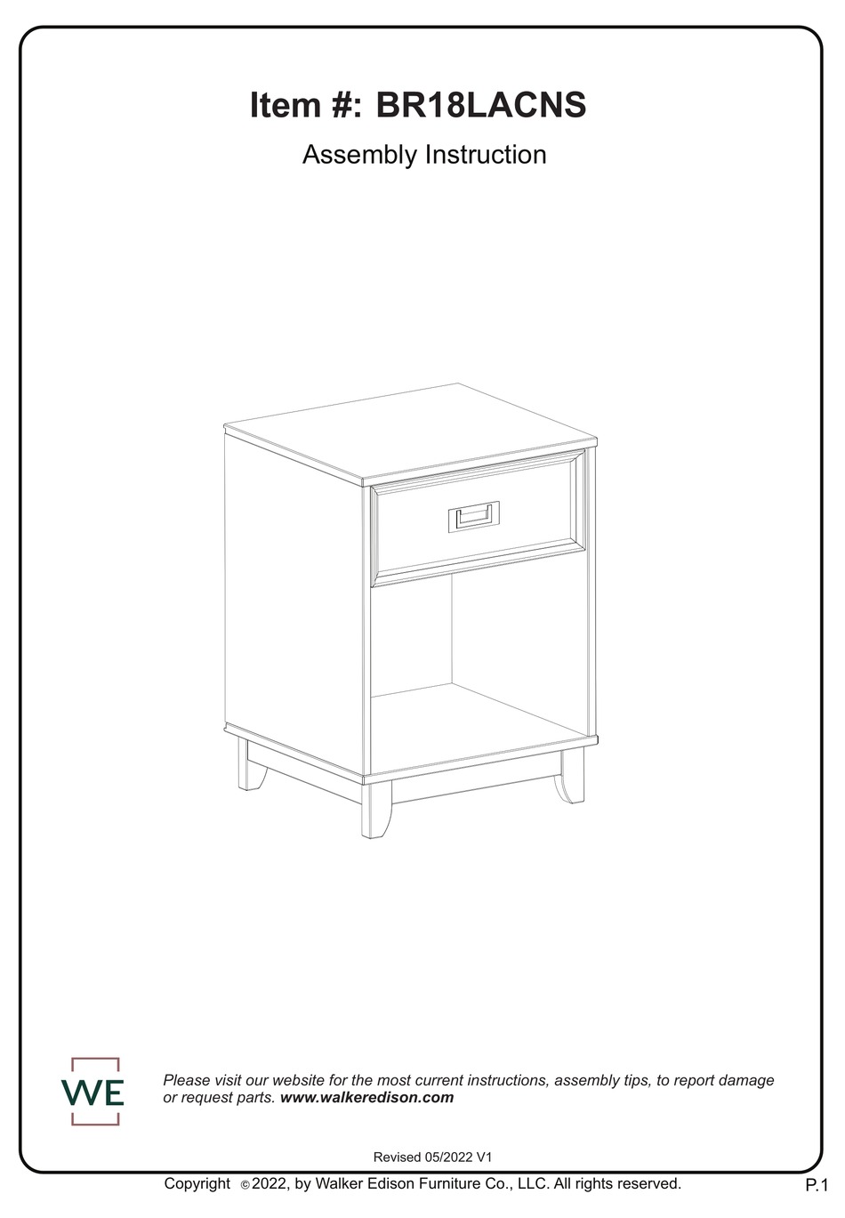 WALKER EDISON BR18LACNS ASSEMBLY INSTRUCTION MANUAL Pdf Download