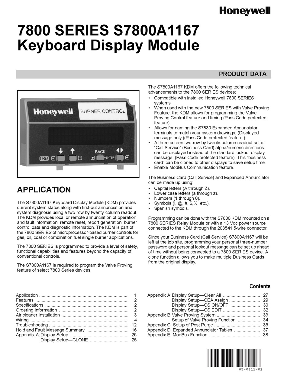 HONEYWELL S7800A1167 MANUAL Pdf Download ManualsLib