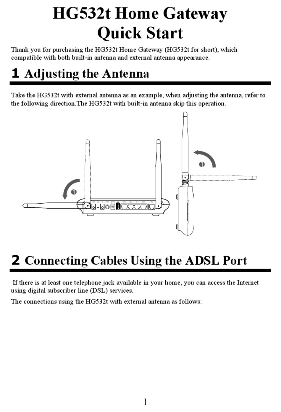 HUAWEI HG532T QUICK START MANUAL Pdf Download ManualsLib