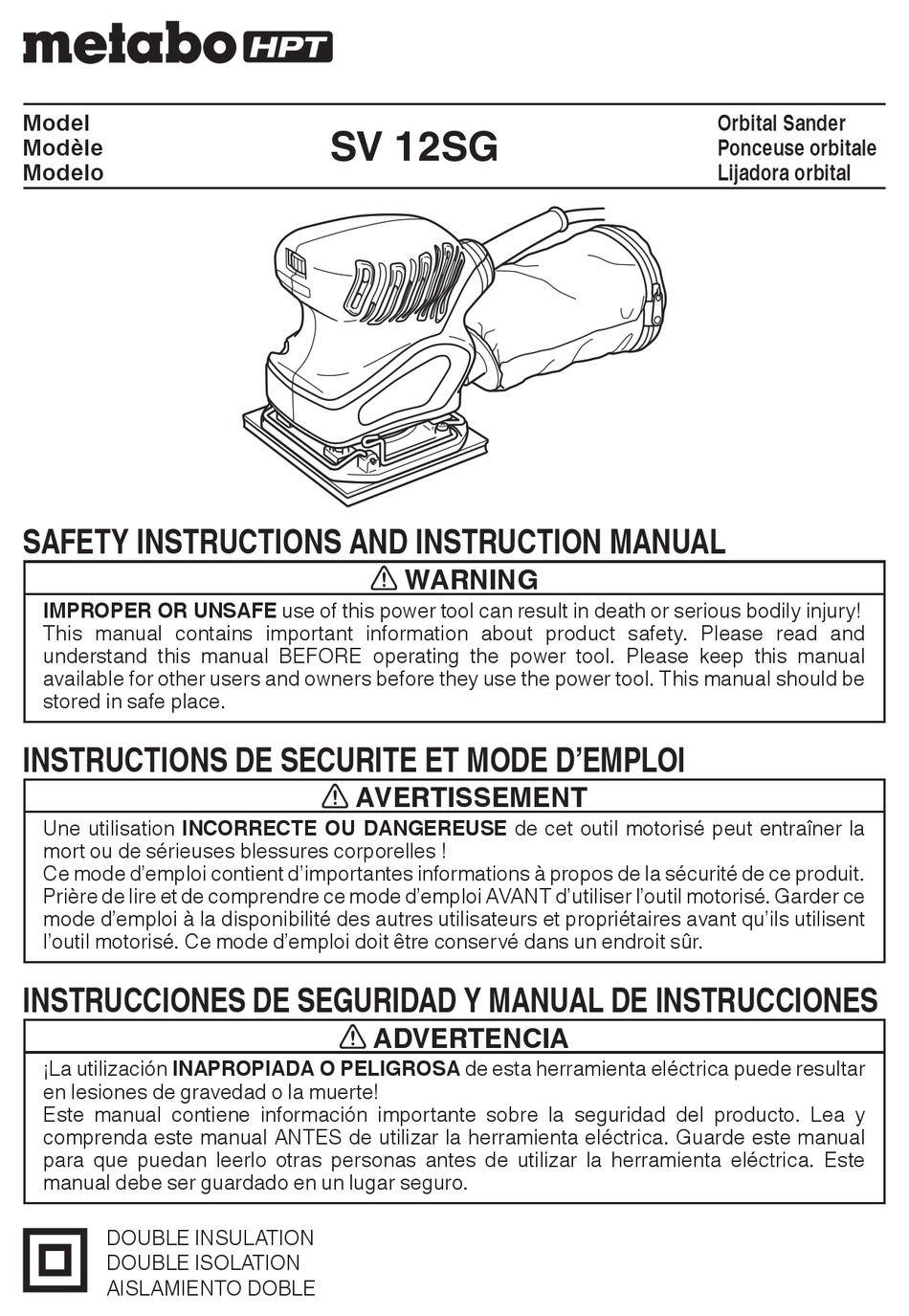 METABO HPT SV 12SG SAFETY INSTRUCTIONS AND INSTRUCTION MANUAL Pdf ...