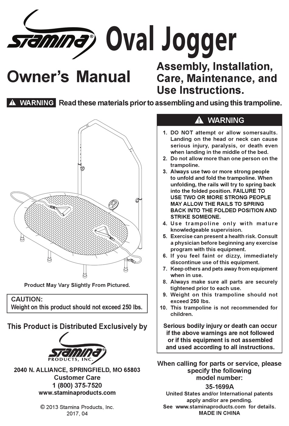 STAMINA 35-1699A OWNER'S MANUAL Pdf Download | ManualsLib