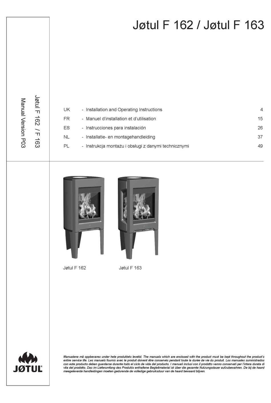 JØTUL F 163 INSTALLATION AND OPERATING INSTRUCTIONS MANUAL Pdf Download ...