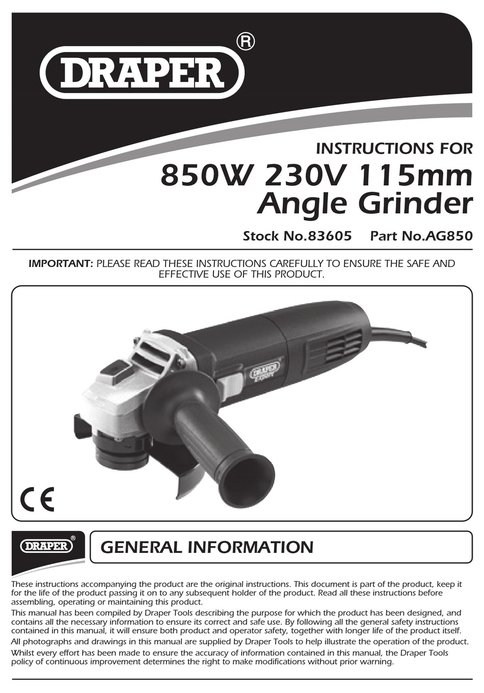 DRAPER AG850 INSTRUCTIONS MANUAL Pdf Download ManualsLib