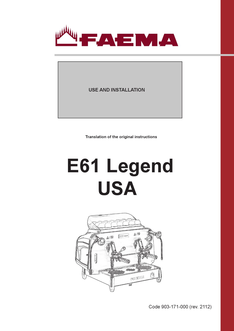 FAEMA E61 LEGEND USE AND INSTALLATION Pdf Download ManualsLib
