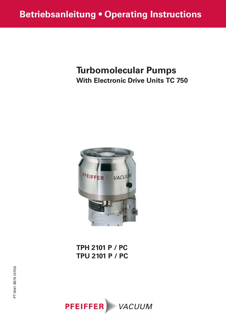 PFEIFFER VACUUM TPU 2101 P OPERATING INSTRUCTIONS MANUAL Pdf Download