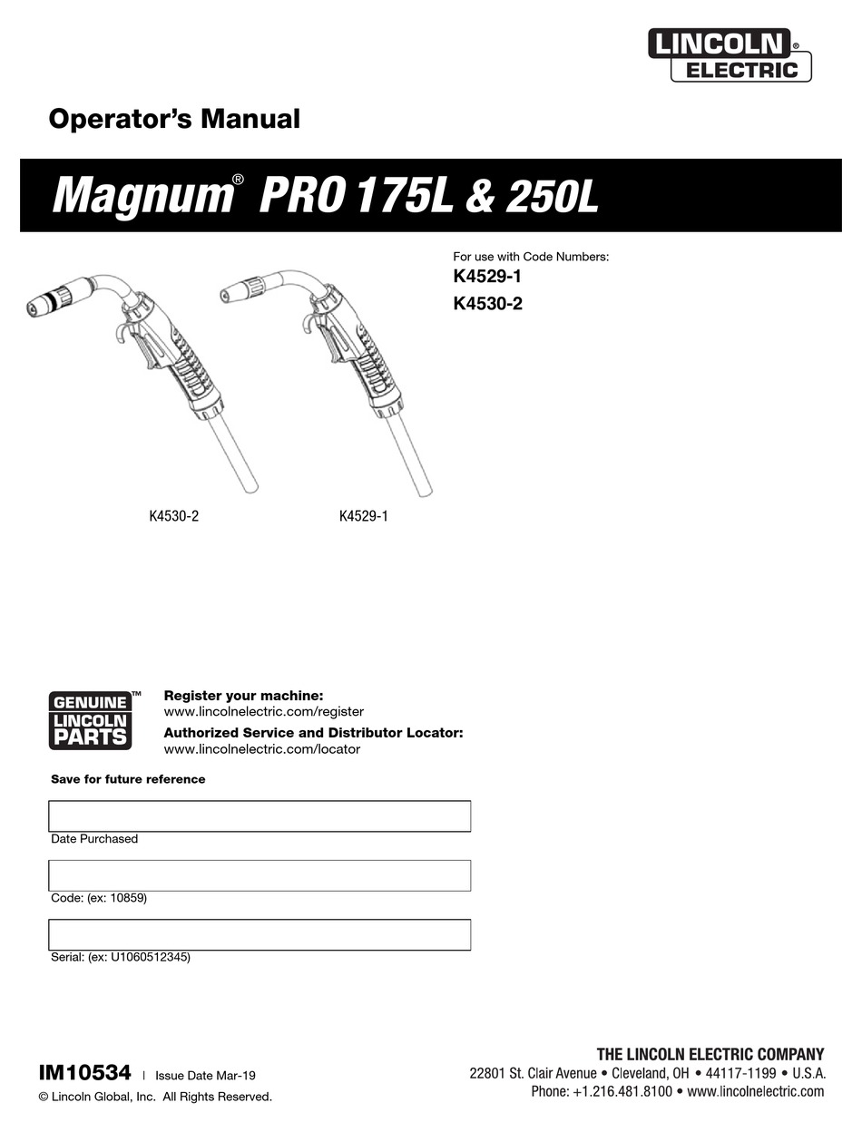 LINCOLN ELECTRIC MAGNUM PRO 175L OPERATOR'S MANUAL Pdf Download ...