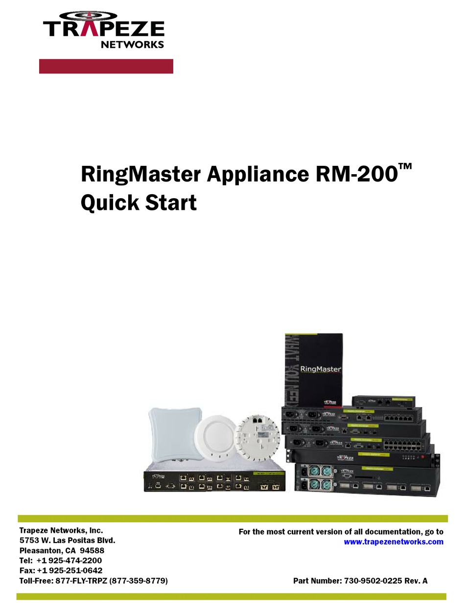 TRAPEZE RINGMASTER APPLIANCE RM200 QUICK START MANUAL Pdf Download