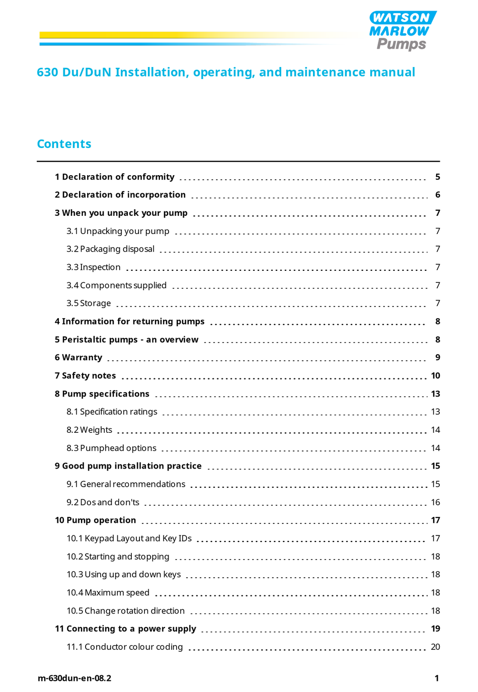 WATSONMARLOW 630 DU INSTALLATION, OPERATING AND MAINTENANCE MANUAL Pdf Download ManualsLib
