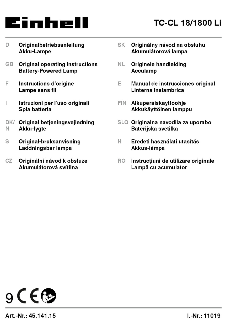 EINHELL TCCL 18/1800 LI OPERATING INSTRUCTIONS MANUAL Pdf Download