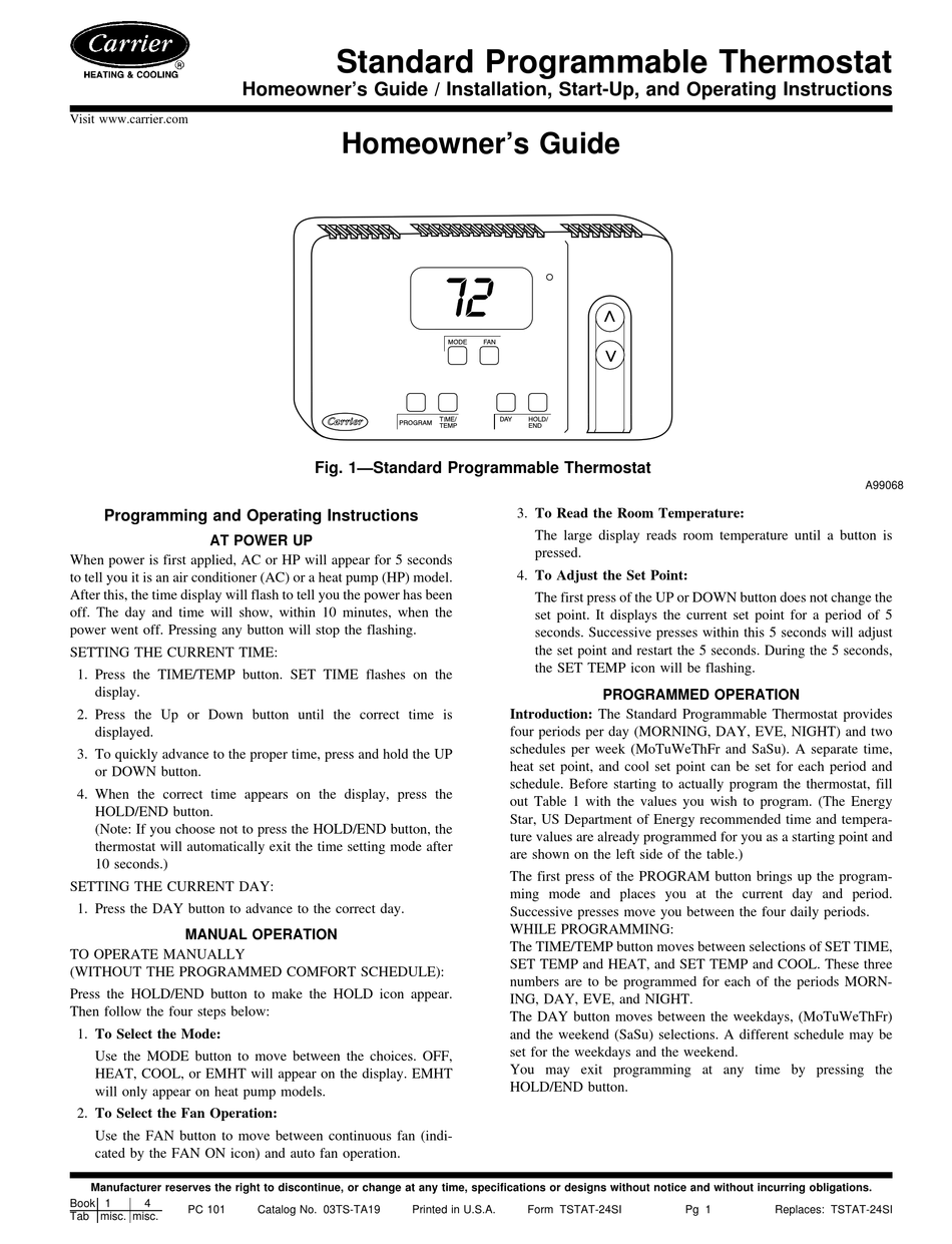 CARRIER A99068 HOMEOWNER'S MANUAL Pdf Download | ManualsLib