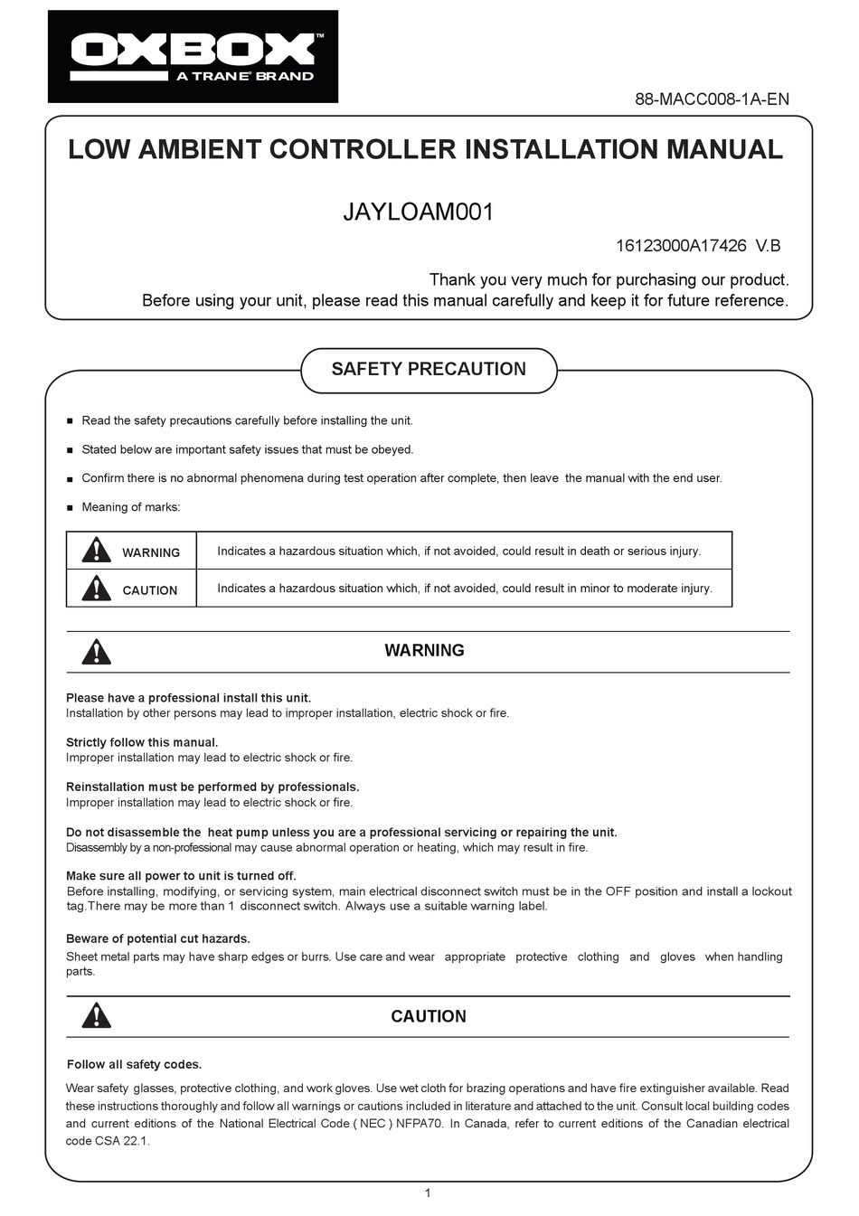 Trane Oxbox Jayloam001 Installation Manual Pdf Download 