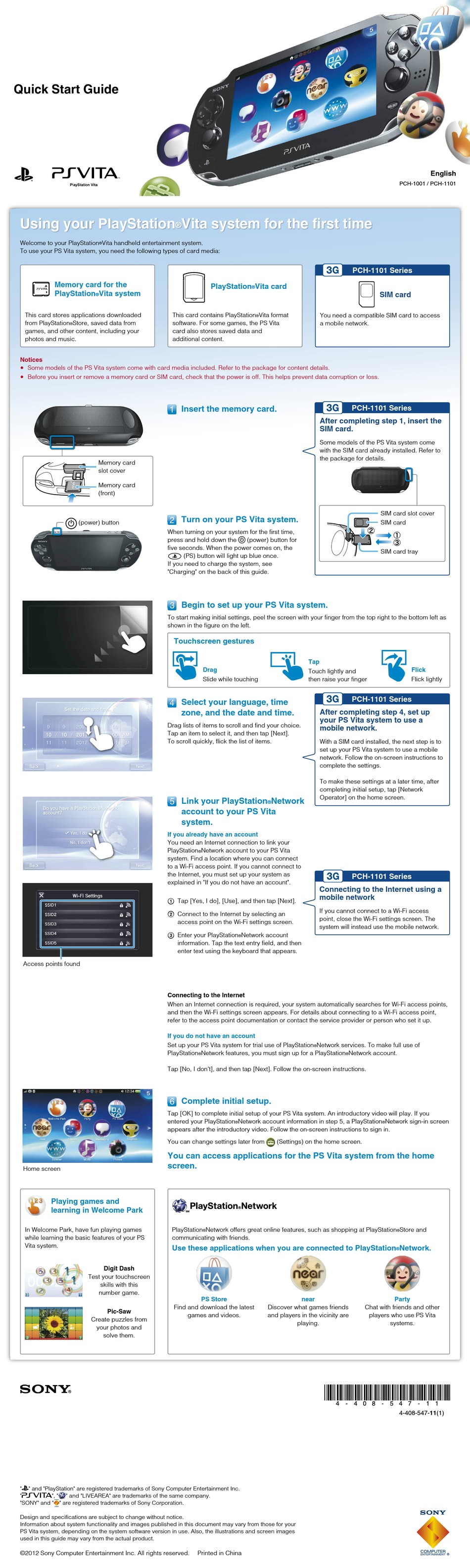 SONY PS VITA PCH1001 QUICK START MANUAL Pdf Download ManualsLib
