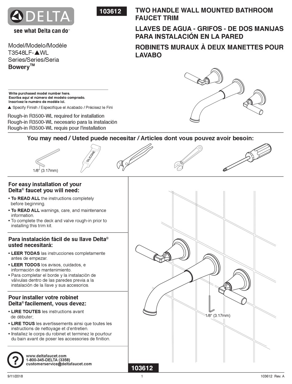 DELTA BOWERY T3548LF WL SERIES MANUAL Pdf Download ManualsLib