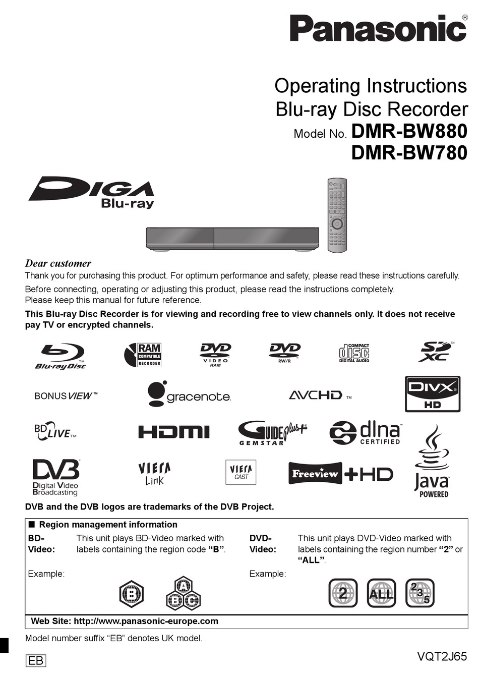 PANASONIC DMR-BW880 OPERATING INSTRUCTIONS MANUAL Pdf Download | ManualsLib